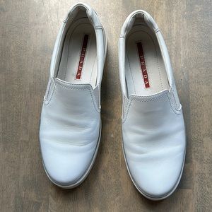 White Prada slip on tennis shoes, leather, size 40